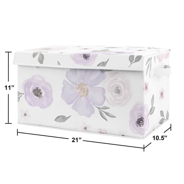 Purple Watercolor Floral Collection Girl Kids Fabric Toy Bin Storage - Lavender, Pink and Grey Shabby Chic Rose Flower