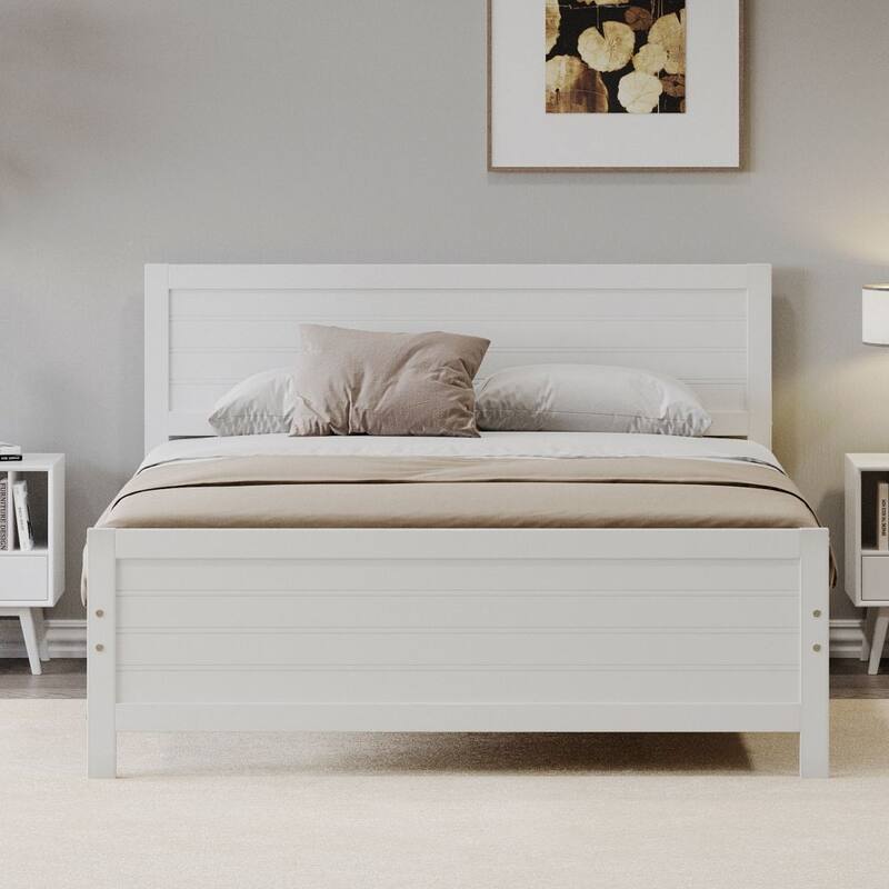 Wood Platform Bed Frame with Headboard, Mattress Foundation
