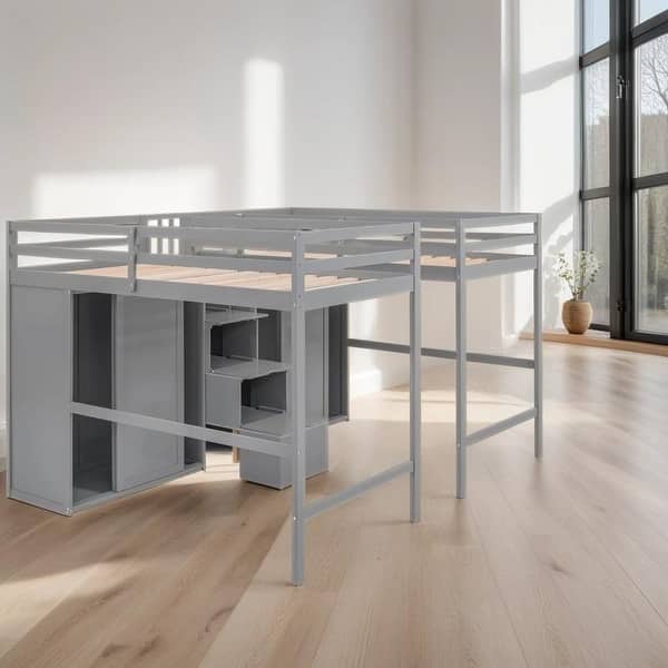 slide 2 of 9, Kid-Friendly Design Twin Over Twin Bunk Bed Grey