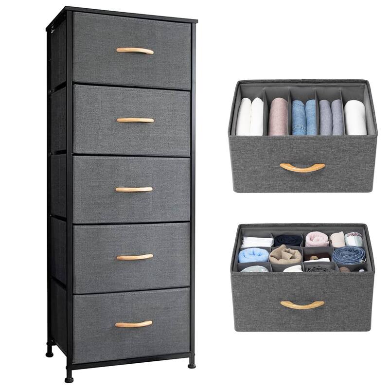 Crestlive Products Household 5-Drawer Vertical Dresser Storage Chest - Upgraded Dresser in Gray - 5-drawer