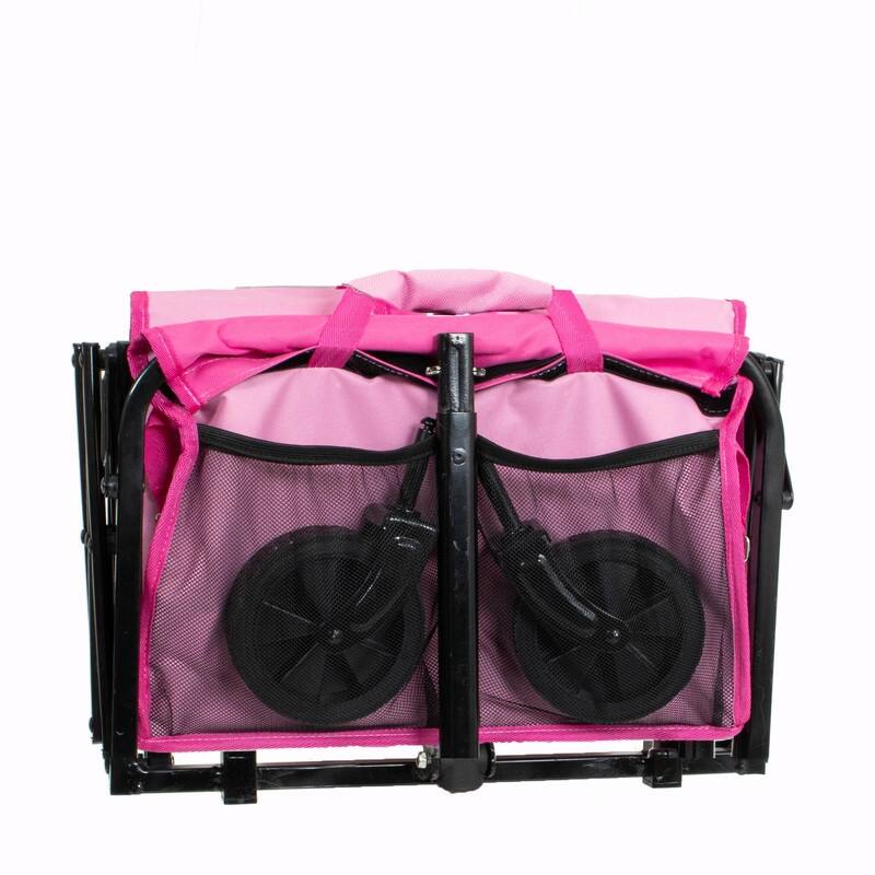 Collapsible Utility Wagon with Wheels, Lightweight Folding Cart with Cup Holders