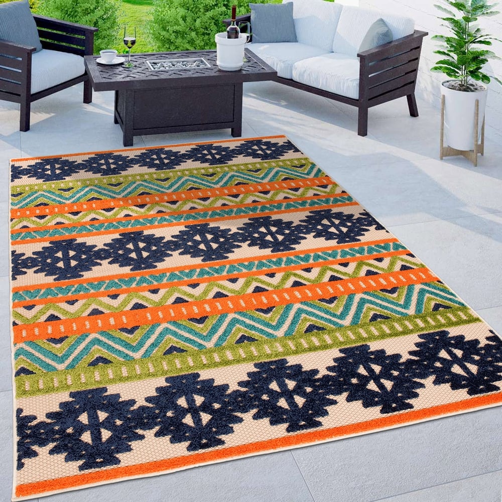 World Rug Gallery Contemporary Geometric Bohemian Indoor/Outdoor Area Rug