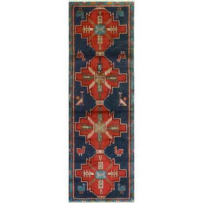 Fine Vintage Distressed Noe Navy/Red Runner - 2'10" x 8'9"