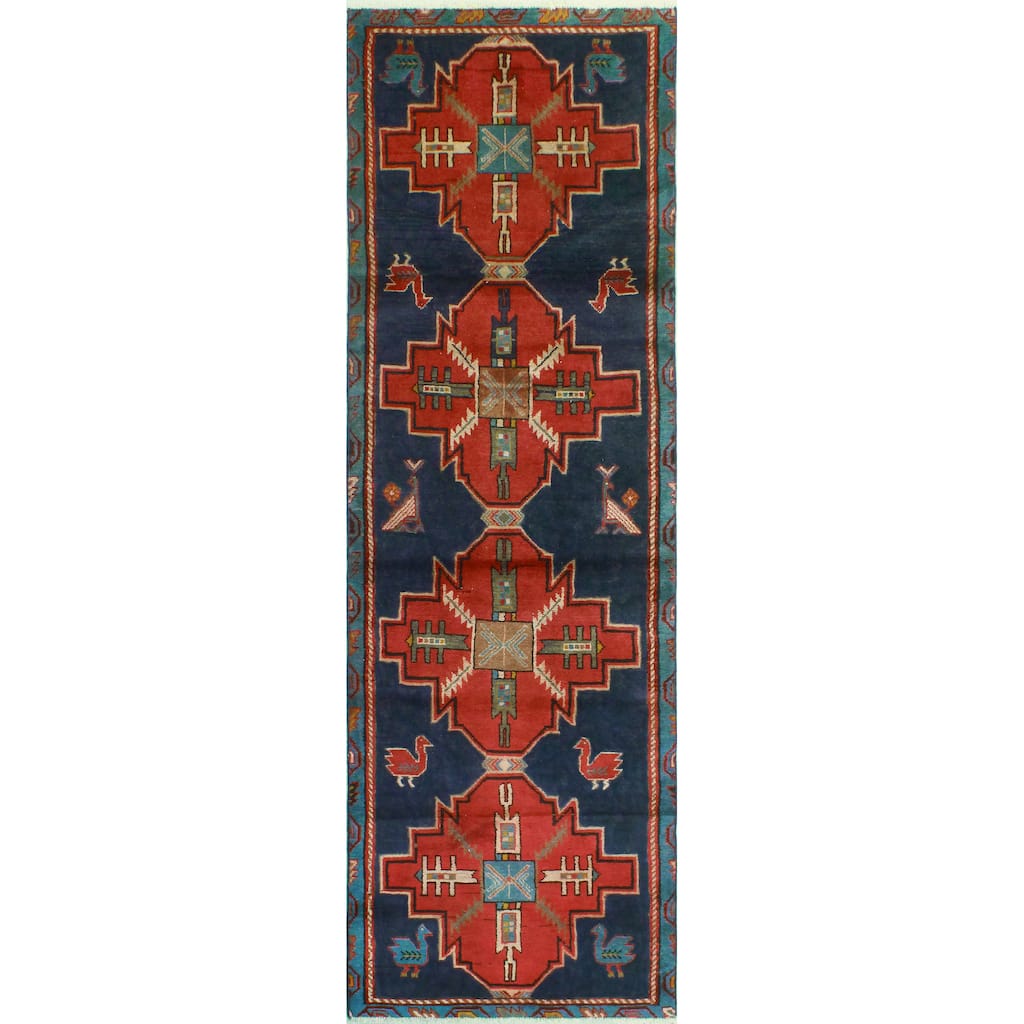 Fine Vintage Distressed Noe Navy/Red Runner - 2'10" x 8'9"