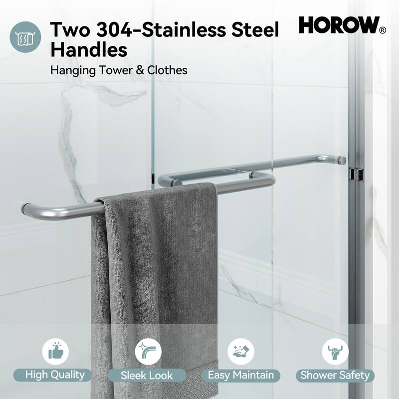 HOROW 44 to 48 Inch Wide 72 Inch High Double Sliding Semi Frameless Shower Door in Brushed Nickel with Clear Glass