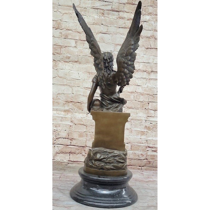Winged Nike Goddess Of Victory Angel W/ Sword Bronze Sculpture Statue
