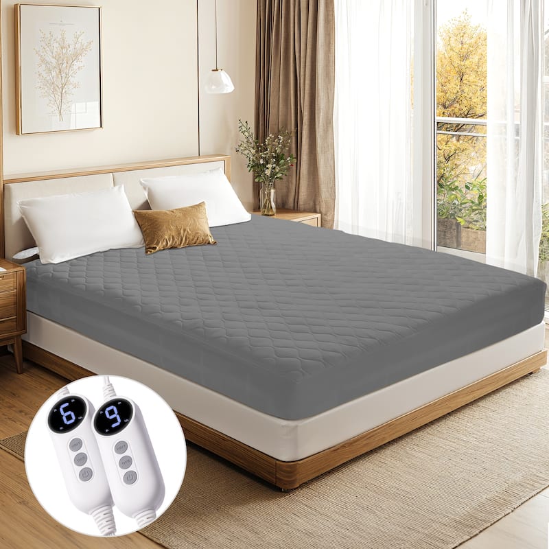 Temperature Regulating Quilted Electric Heated Mattress Pad - Queen - Gray