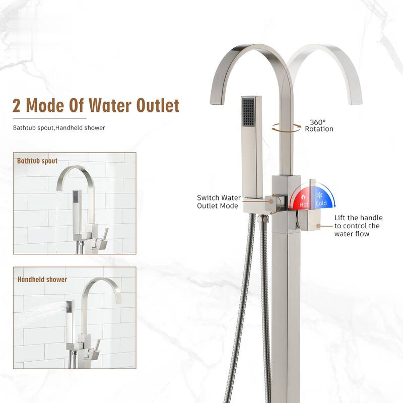 Single Handle Freestanding Gooseneck Bath Tub Filler Faucet