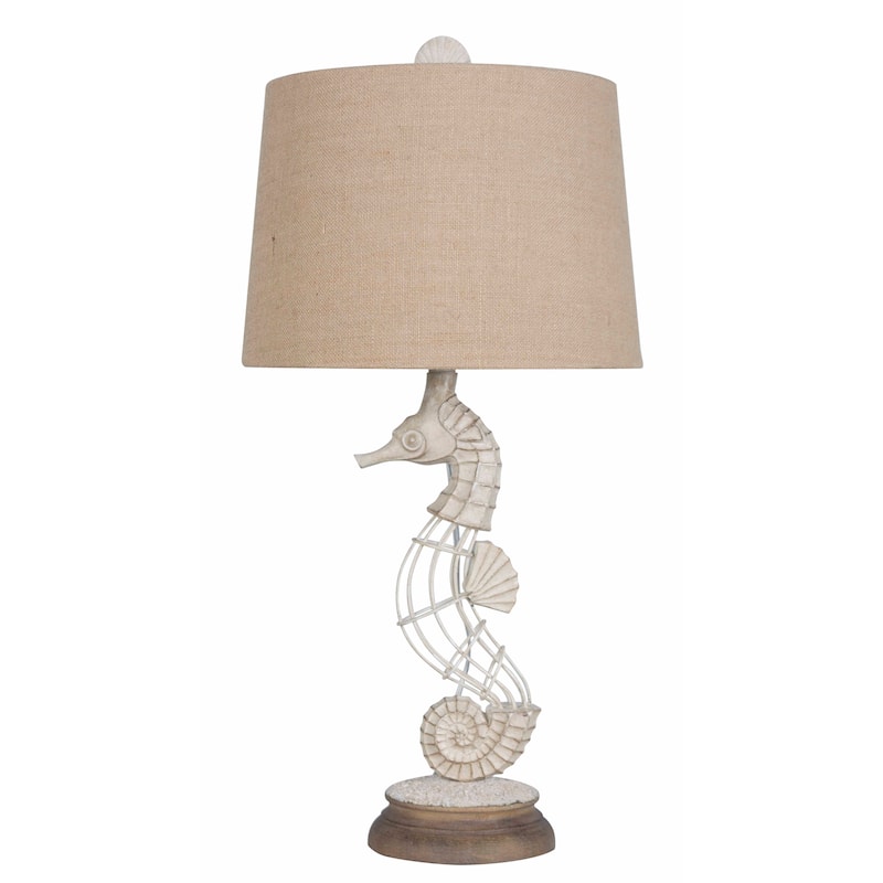 31" Seahorse Polyresin and Metal Table Lamp, Cream (Set of 2) - N/A