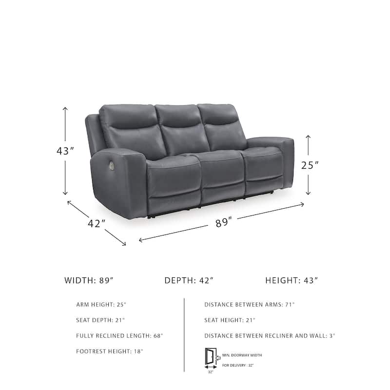 Signature Design by Ashley Mindanao Steel Power Reclining Sofa - 89"W x 42"D x 43"H