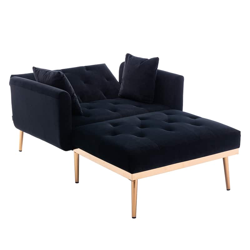 Velvet Fabric Chaise Lounge Chair with Adjustable Backrest and Pillow