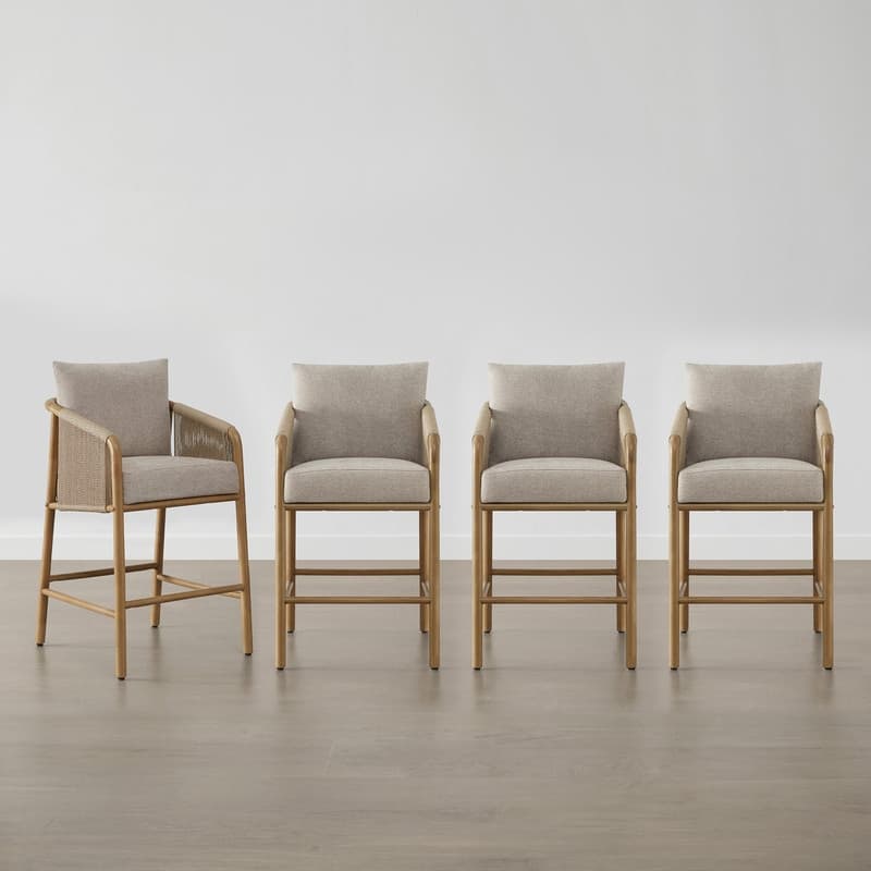 Lynn Counter Height Bar Stool with Braid Wood Arm Set of 2 - Set of 4 - Beige