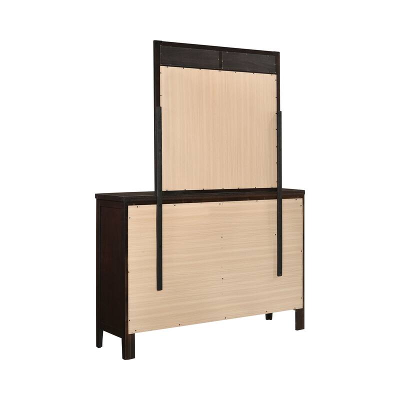 Con Wide Dresser with Wide Top Mirror, 6 Drawers, Brown Wood