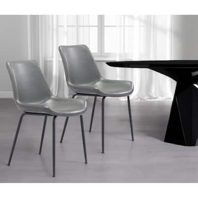 HomeRoots Set of Two Gray And Black Upholstered Faux Leather Dining Side Chairs - 19.7