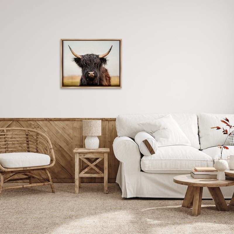 Stupell Black Highland Cow Portrait Framed Floater Canvas Wall Art Design by Dakota Diener