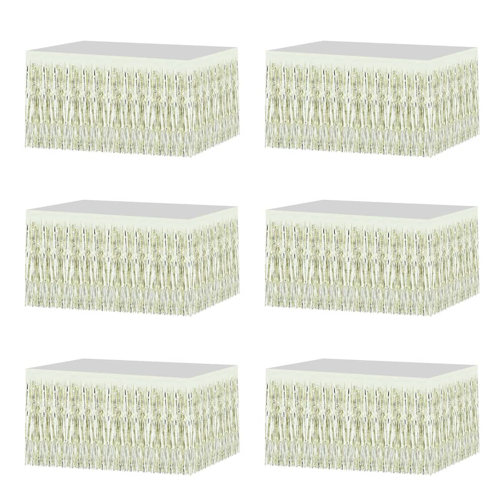 6 Pack 29x108 Inch Light Gold Metallic Foil Fringe Tinsel Table Skirts - Light Gold