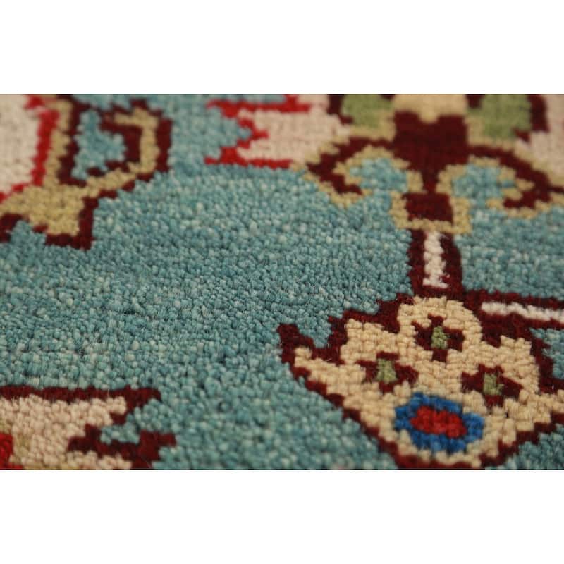 Light Blue Geometric Heriz Serapi Indian Area Rug Handmade Wool Carpet - 8'10"x 11'10"