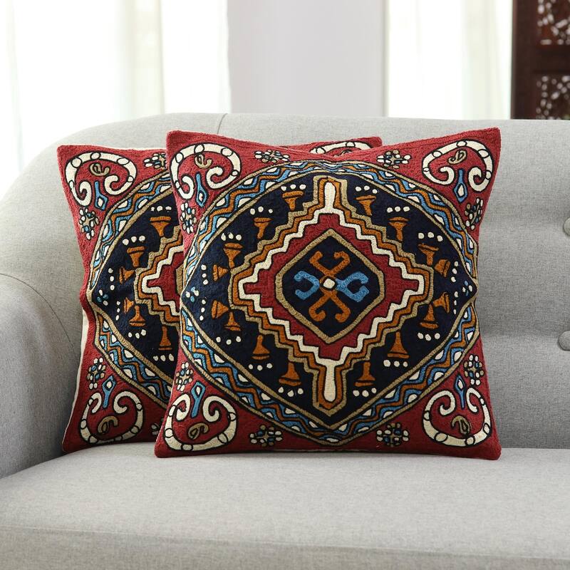 Novica Handmade Creative Kite Embroidered Cotton Cushion Covers (Pair)