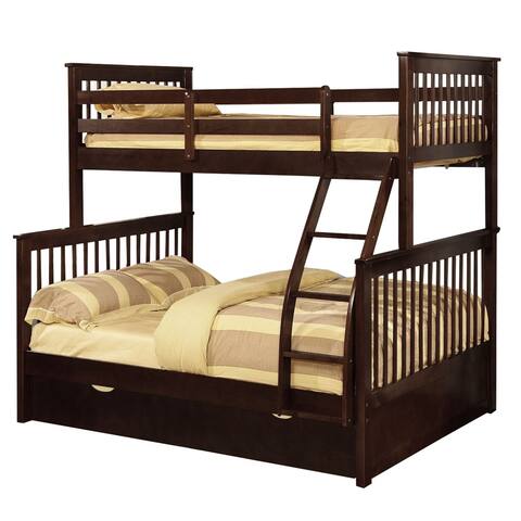 Mission Style Twin Over Full Bunk Bed with Attached Trundle, Dark Brown
