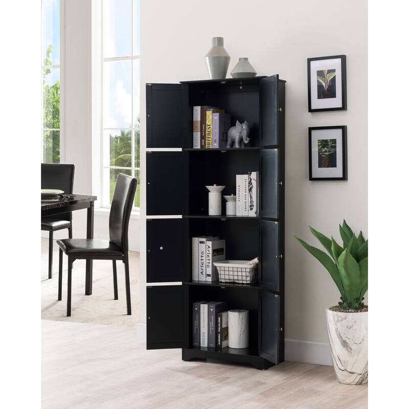 4-Tier Kitchen Pantry Storage Cabinet with 8 Doors, Black