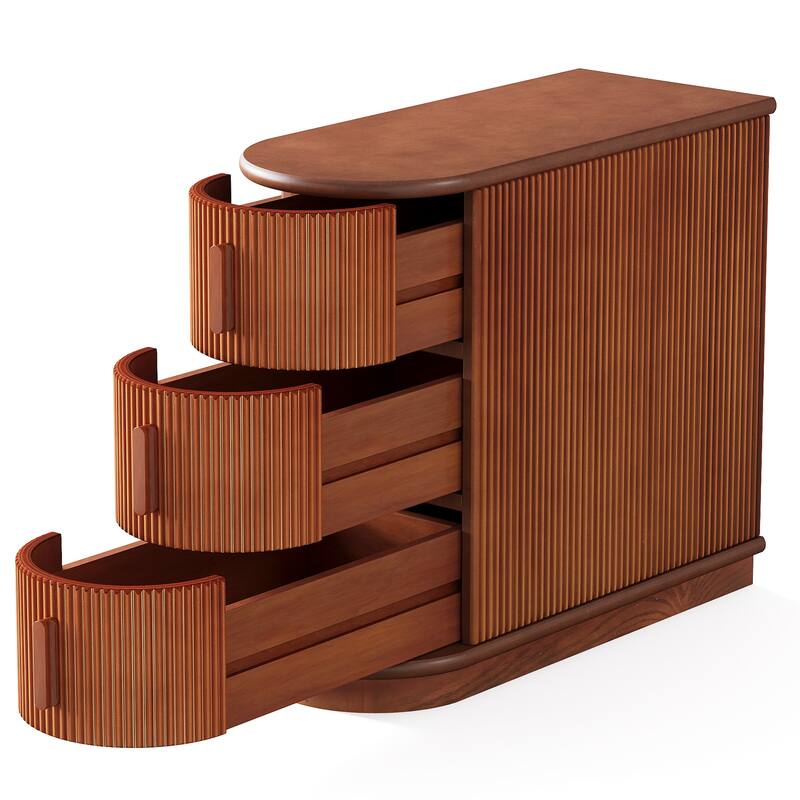 10.8"Walnut Solid Wood 3-Drawer End Table -Narrow Nightstand, Semi-Oval Chair Side Table, Slim Wooden Sofa Side Table