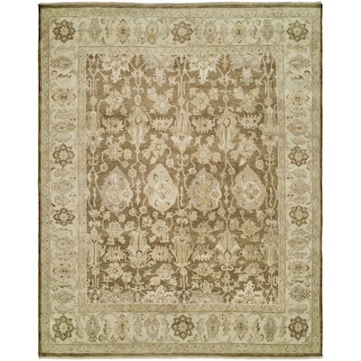Traditional Brown Hand-Knotted Wool Area Rug