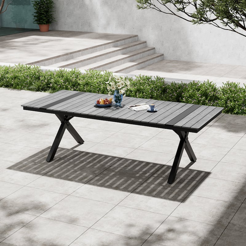 Pellebant Aluminum Rectangular Outdoor Patio Dining Table with Umbrella Hole - 94.3in-Grey