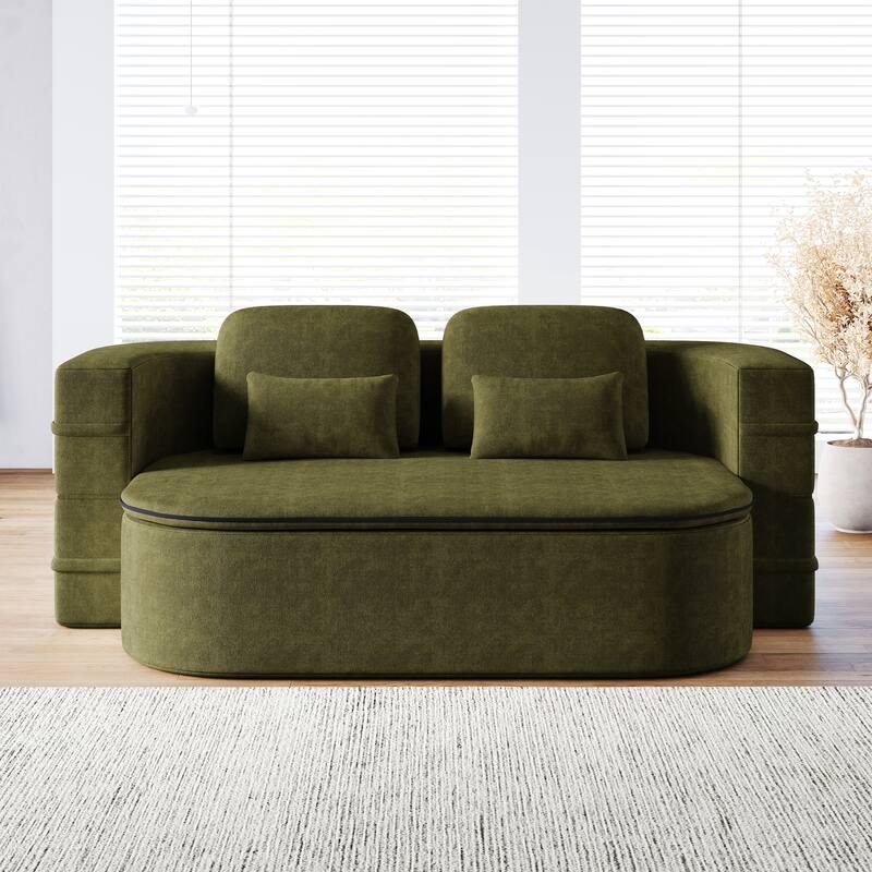 75''2-in-1 Foldable Sofa,Convertible Sleeper Foam Chenille Floor folding Sofa Bed with Multi Functional Blanket,Lounge Sofa