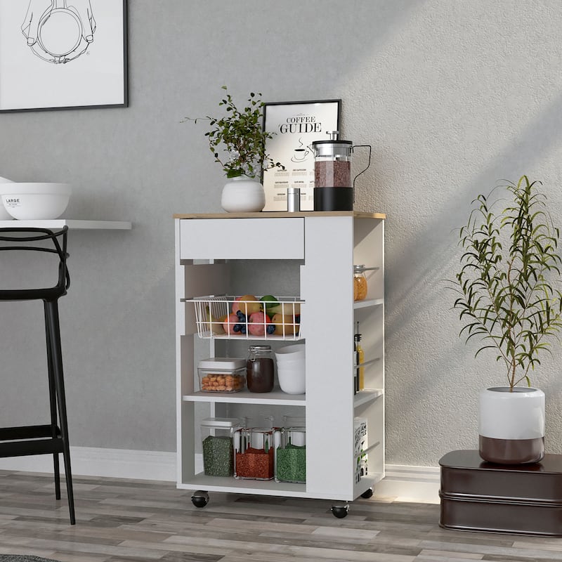 Kitchen Cart for Kitchen, Dining Room,Living Room, White / Light Oak