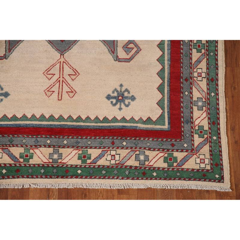 Kazak Area Rug Hand-Knotted Oriental Beige Wool Carpet - 5'0" x 6'10"
