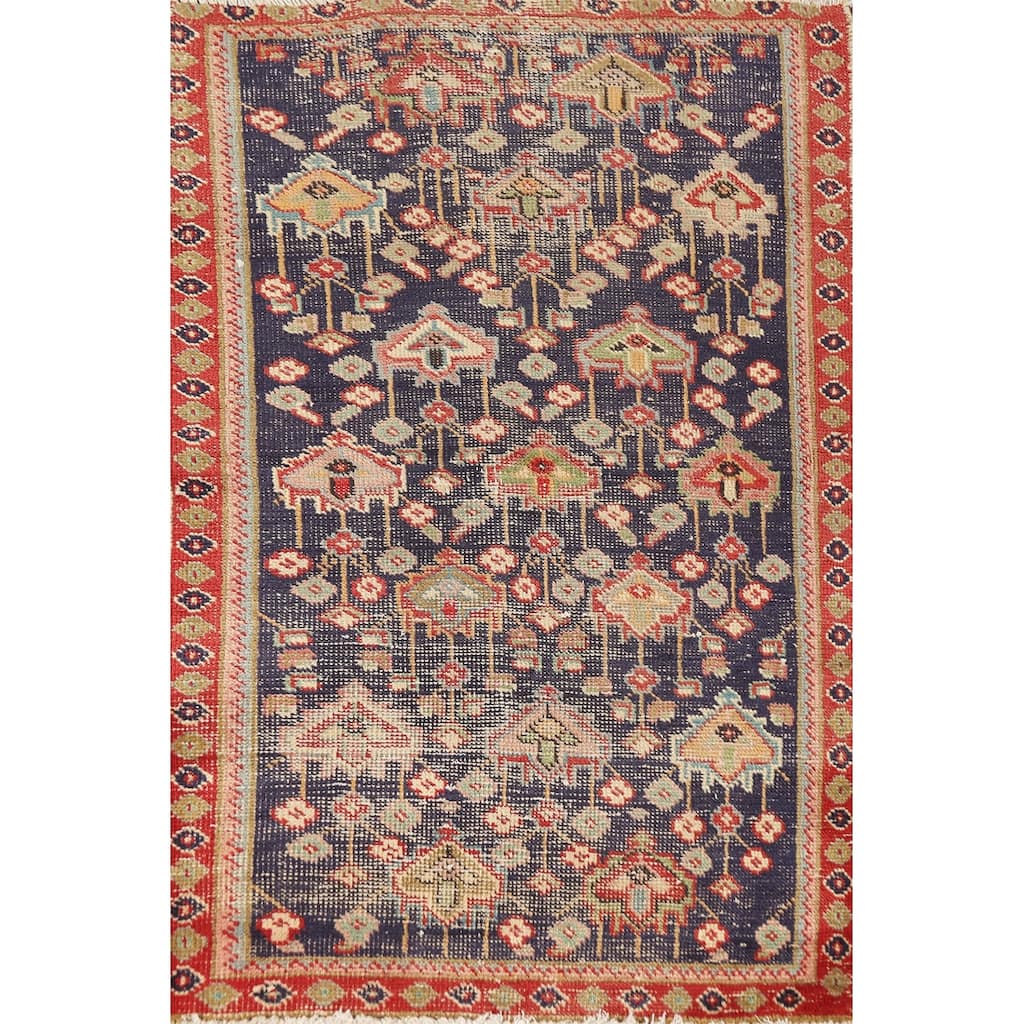 Hand Knotted Oriental 100% Wool Carpet Traditional Geometric Navy Blue & Blues Tabriz Area Rug - 4' 8'' X 3' 1''