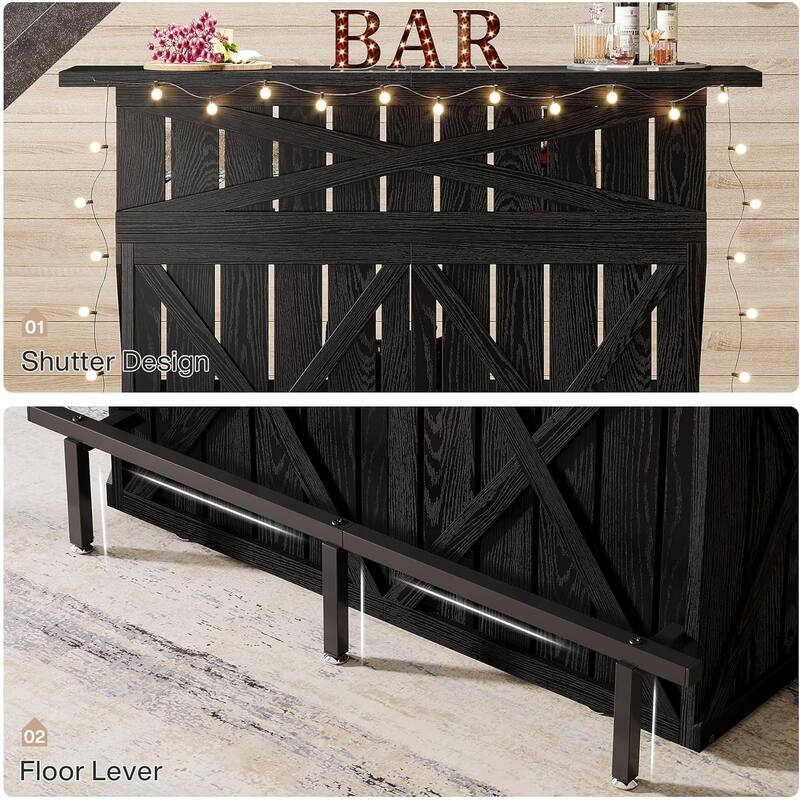 55 Inches Modern Home Bar Unit, 4 Tiers Pub Table with Footrest, Wine Bar Cabinet