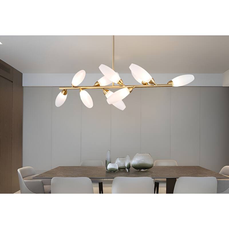 10-Light Jewelry Gold Ring Finish Linear Pendant Lamp Gem Chandelier - Bronze