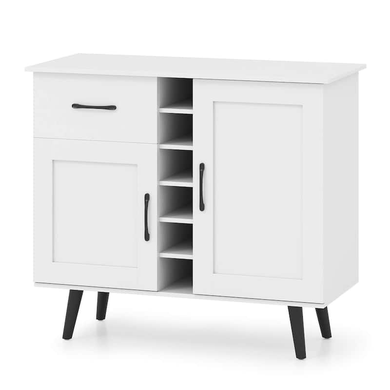 Costway 2-Door Wine Bar Cabinet Kitchen Sideboard Buffet with Drawer & - See Details - White