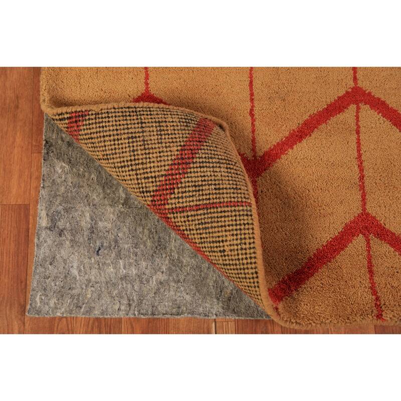 Hand Knotted Oriental 100% Wool Carpet Modern Geometric Oranges & Rust Moroccan Runner Rug - 9' 10'' X 2' 9''