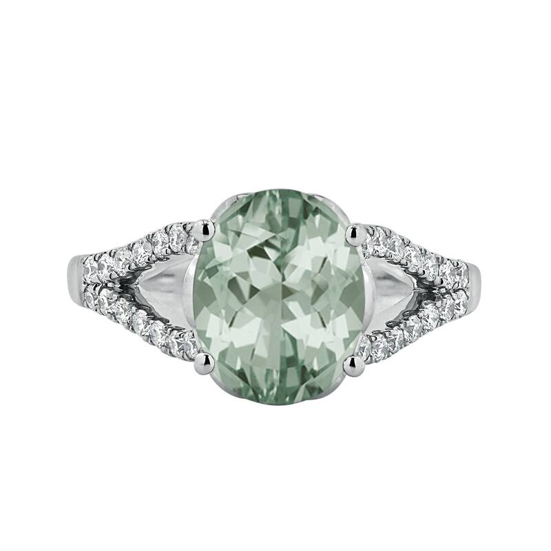 Auriya 2ct Fancy Oval Green Amethyst and Diamond Engagement Ring 1/3cttw 14k Gold