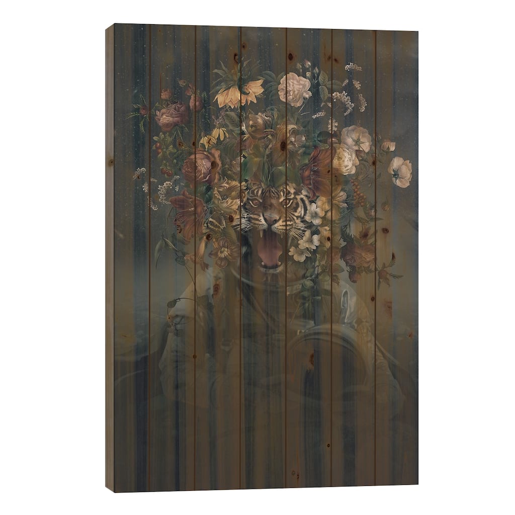Space Tiger Print On Wood by Riza Peker - Multi-Color