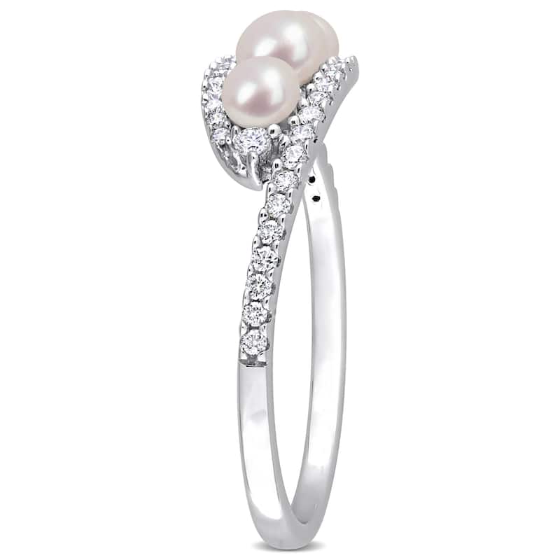 Miadora Cultured Freshwater Pearl and 1/5ct TDW Diamond Bypass Ring in 14k White Gold