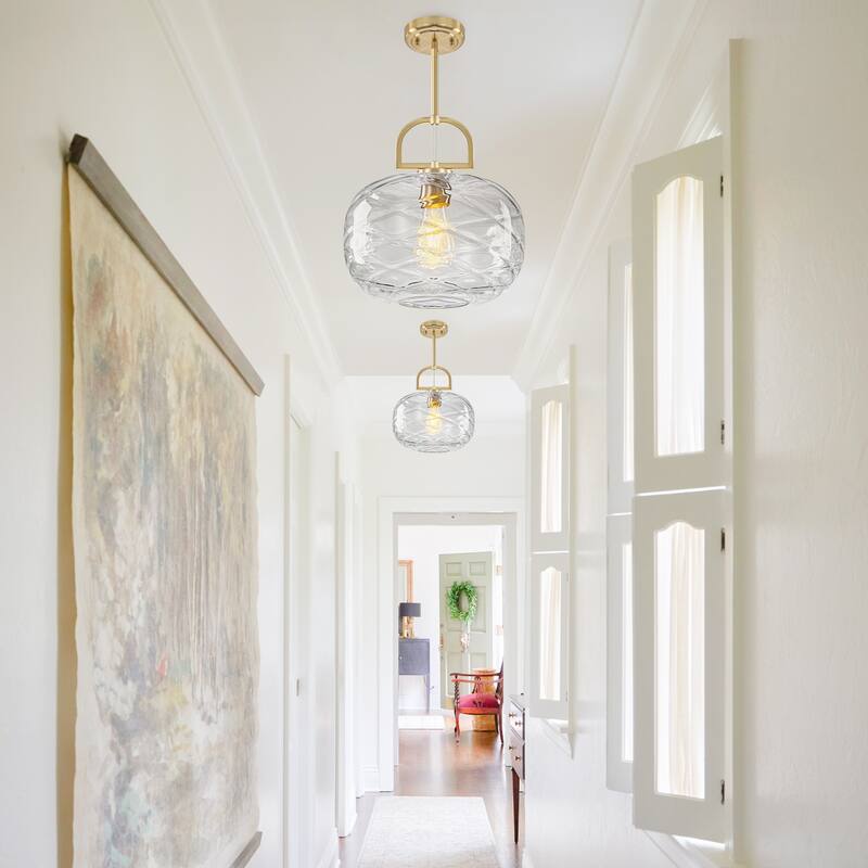 Modern Gold Geometric Glass Pendant Light Fixture with Adjustable Cord - Dia.11.81-in