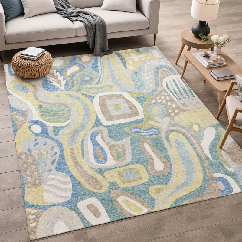 Machine Washable Indoor/ Outdoor Modern Picasy Chantille Rug
