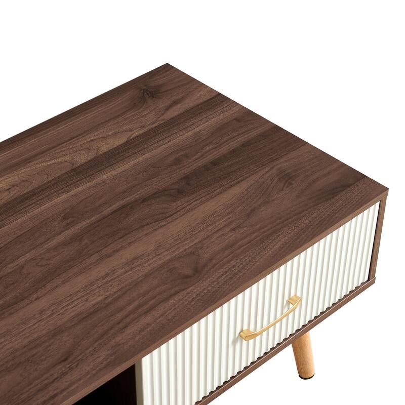 Modern Coffee Table with Drawer for Living Room,Solid Wood Legs