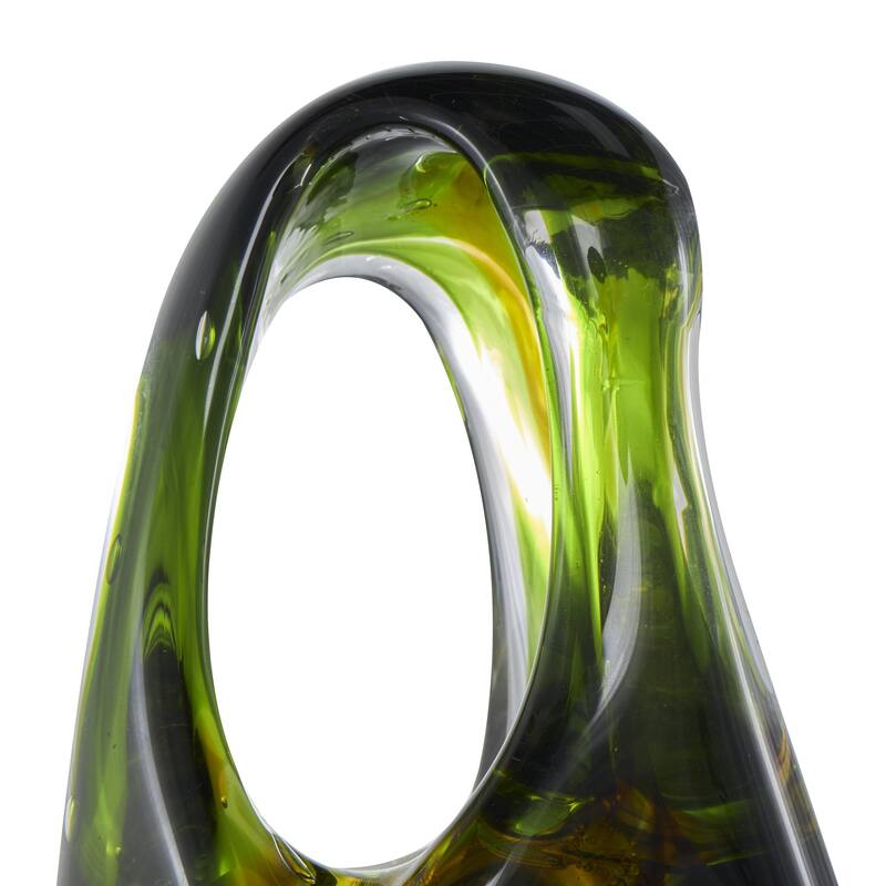 Glass Abstract Ombre Cutout Decorative Sculpture with Amber Accents - Green - Roche River Decor