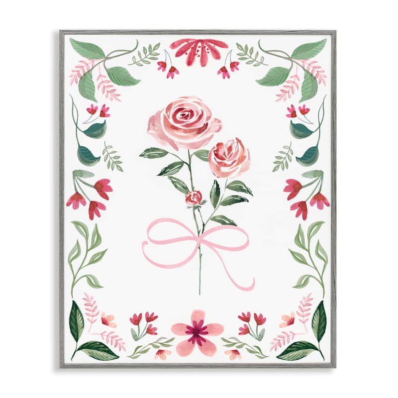 Stupell Delicate Roses Floral Border Framed Giclee Art Design By Kristen Brockmon - 16 x 20 - Grey