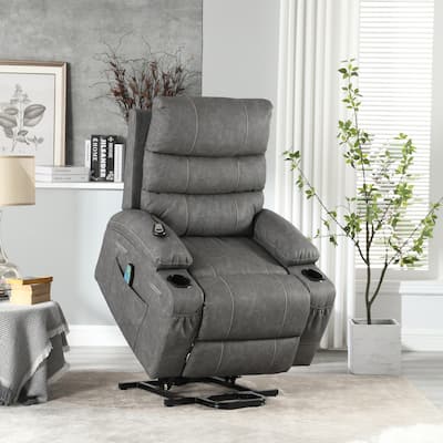 21"W Large Size Electric Power Lift Recliner,8 Point Vibration Massage And Lumber Heat,Remote Control,Side Pockets,Cup Holders