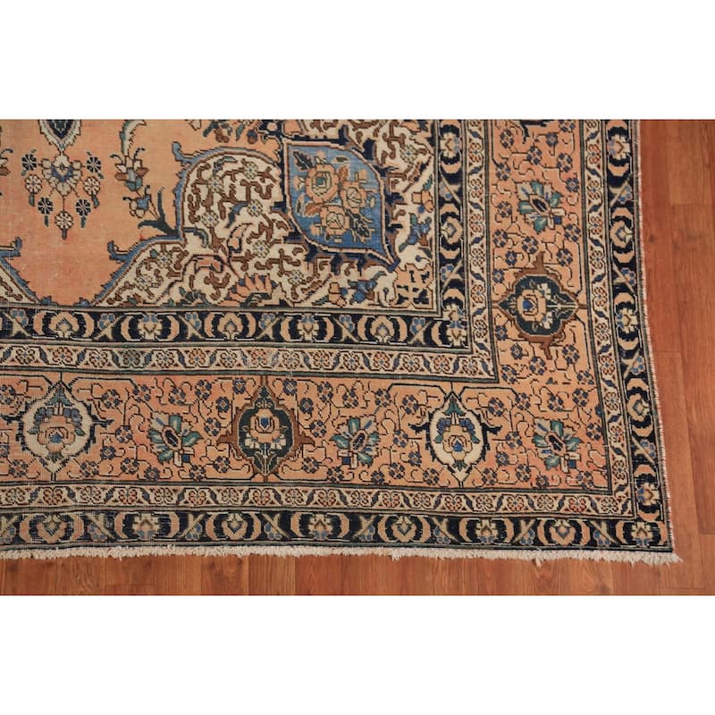 Orange Geometric Tabriz Persian Vintage Rug Handmade Wool Carpet - 7'7" x 11'5"