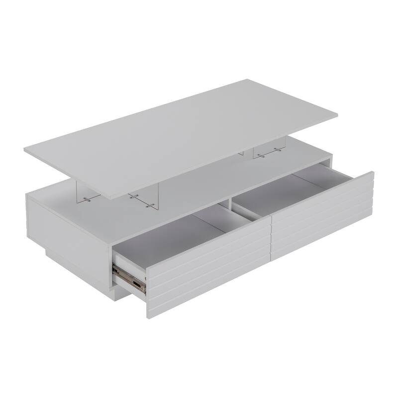 Modern White Rectangular LED Lights Coffee Table