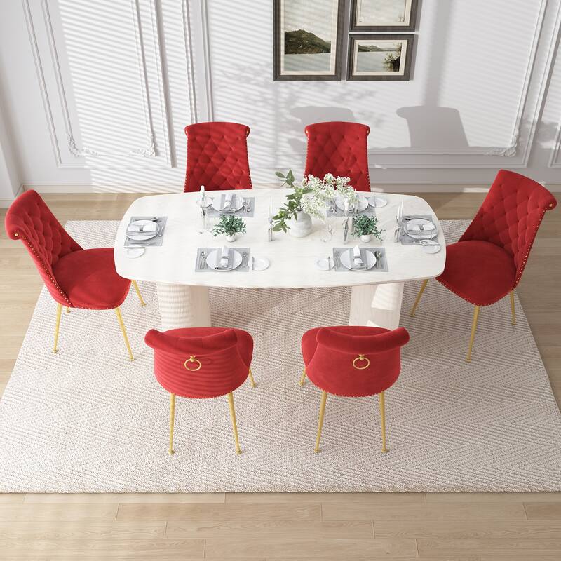 7-Piece Clihome Modern Wood Table Velvet Chair Dining Set