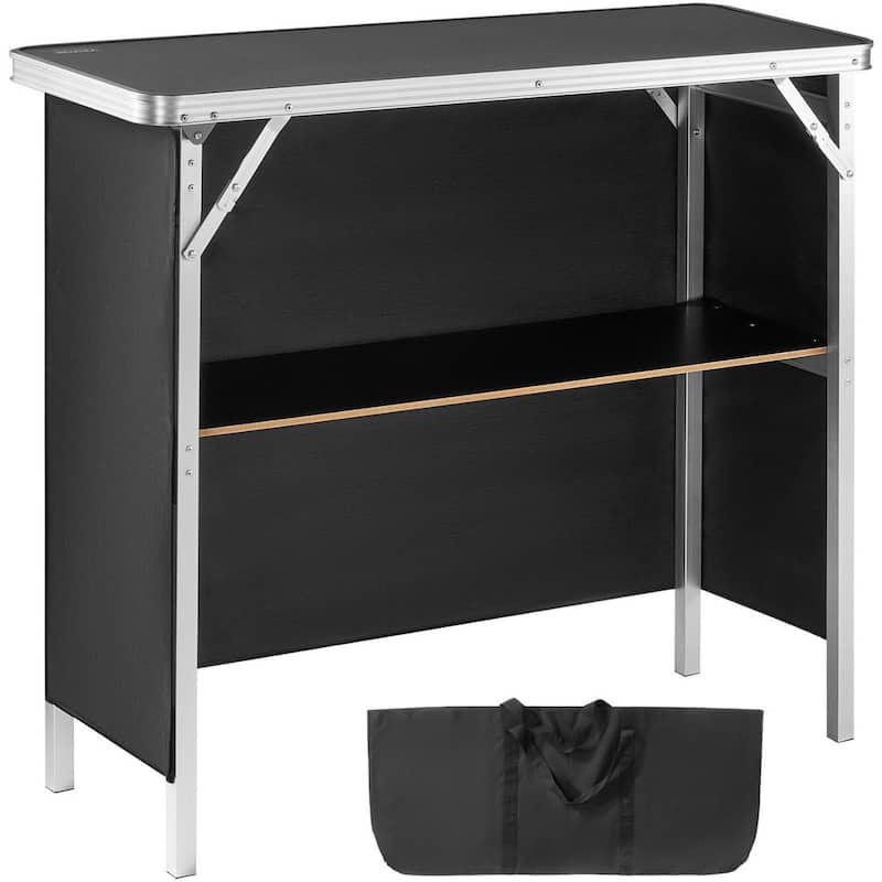 Folding Portable Bar Table - 38.39"x15.16"x34.25", Tradeshow Podium with Carrying Case - Black