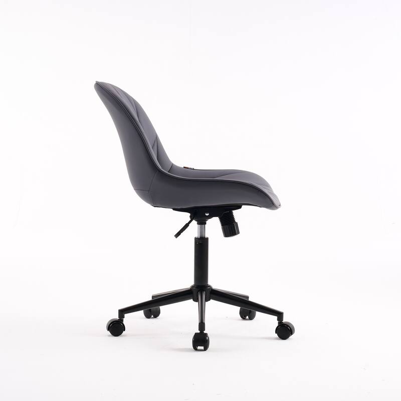 Armless Swivel Office Chair, Faux Leather Task Chairs with Wheels
