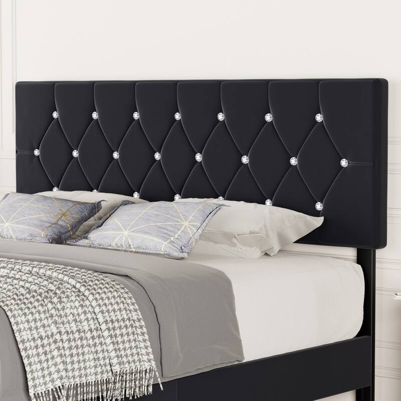 VECELO Upholstered Beds With Diamond Tufted Headboard, Platform Bed Frame, 7.9'' Under Bed Space